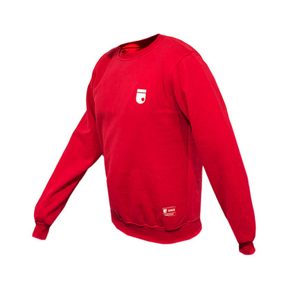 COMBO FUTBOLERO SACO ROJO ESCUDO MINIMALISTA-GORRA+LATA